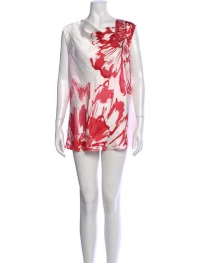 Pre-owned Donna Karan Printed Cowl Neck Blouse In White