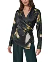 Donna Karan Printed Hardware Trim Side Ruched Blouse In Multi