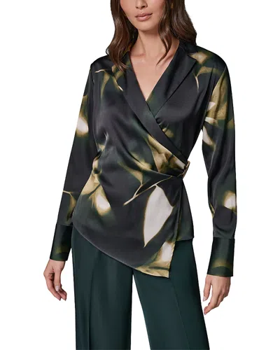 DONNA KARAN PRINTED HARDWARE TRIM SIDE RUCHED BLOUSE