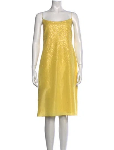 Pre-owned Donna Karan Printed Knee-length Dress In Yellow