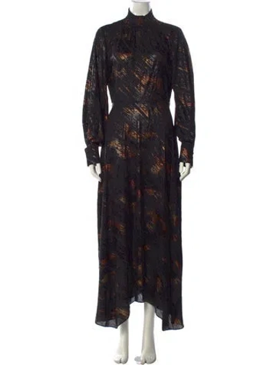 Pre-owned Donna Karan Printed Long Dress In Black