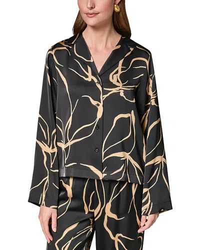 Donna Karan Printed Long Sleeve Button Up Top In Black