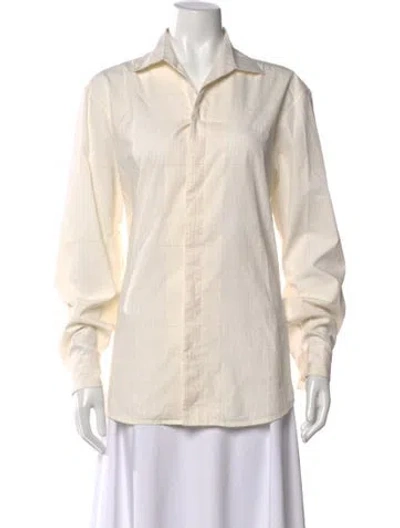 Pre-owned Donna Karan Printed Long Sleeve Button-up Top In Neutral