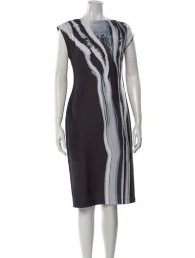 Pre-owned Donna Karan Printed Midi Length Dress In Black