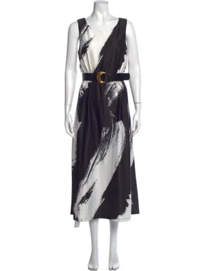 Pre-owned Donna Karan Printed Midi Length Dress In Black