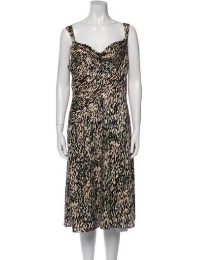 Pre-owned Donna Karan Printed Midi Length Dress W/ Tags In Black