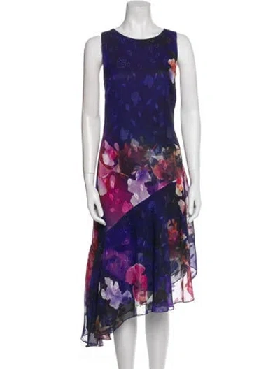 Pre-owned Donna Karan Printed Midi Length Dress W/ Tags In Blue