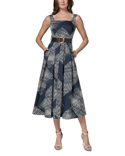 Donna Karan New York Abstract Print Belted Stretch Cotton Dress In Multi