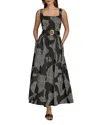 Donna Karan New York Sleeveless Floral Stretch Cotton Midi Dress With Pockets In Black