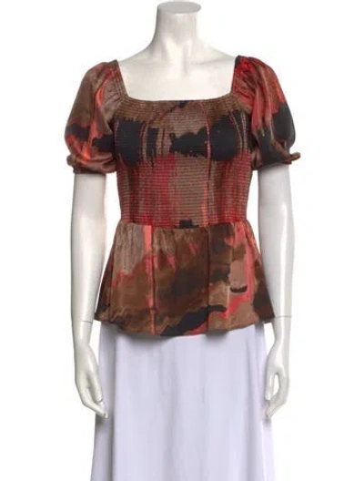 Pre-owned Donna Karan Printed Square Neckline Blouse In Brown