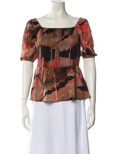Pre-owned Donna Karan Printed Square Neckline Blouse W/ Tags In Blue
