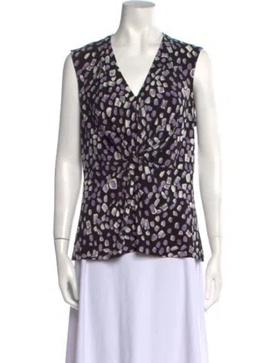 Pre-owned Donna Karan Printed V-neck Blouse In Black