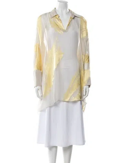 Pre-owned Donna Karan Printed V-neck Blouse In Neutral