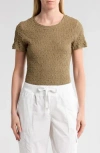 Donna Karan Puckered Short Sleeve T-shirt In Utility Green