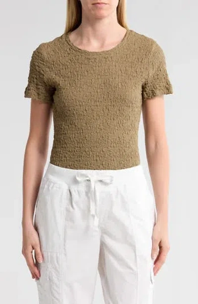 Donna Karan Puckered Short Sleeve T-shirt In Utility Green
