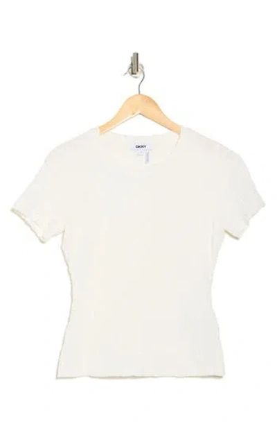 Donna Karan Puckered Short Sleeve T-shirt In White