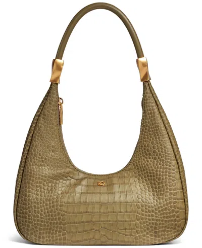 Donna Karan Quogue Embossed Croco Leather Mini Hobo Shoulder Bag In Green