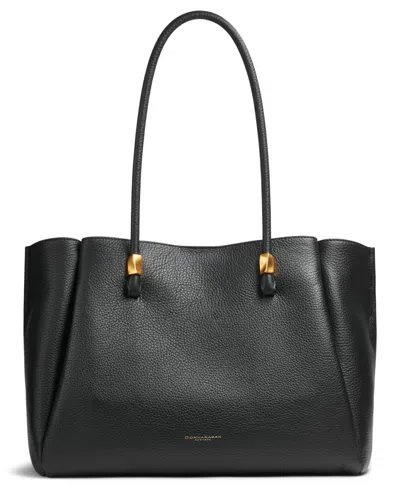 Donna Karan Quogue Leather Triple Compartment Tote Bag In Black,gold