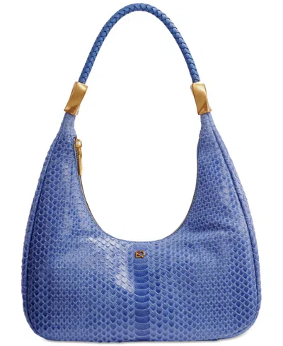 Donna Karan Quogue Skipper Snake Small Leather Shoulder Bag In Dark Cielo