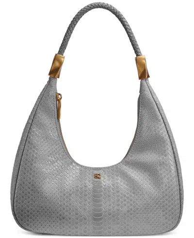 Donna Karan Quogue Skipper Snake Small Leather Shoulder Bag In Sky Grey