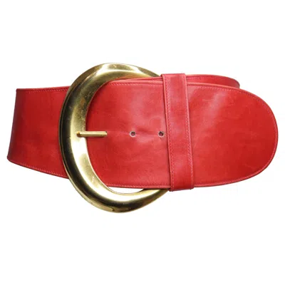 Pre-owned Donna Karan Red Leather W/ Goldtone Buckle Circa 1990s