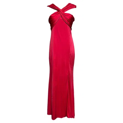 Pre-owned Donna Karan Red Liquid Jersey Twist-front Draped Evening Gown, Circa 2000