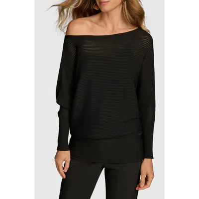 Donna Karan Ribbed One-shoulder Sweater In Black