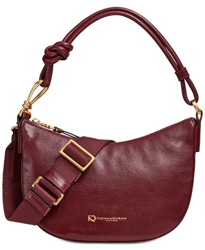 Donna Karan Roslyn Small Leather Hobo Bag In Burgundy