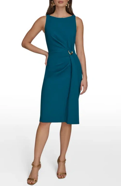 Donna Karan Ruched Crepe Sheath Dress In Blue