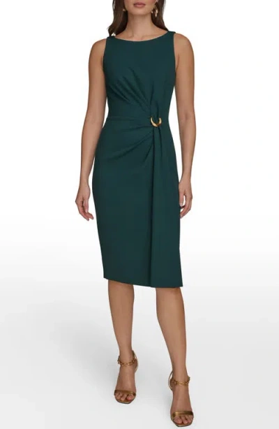 Donna Karan Ruched Crepe Sheath Dress In Green