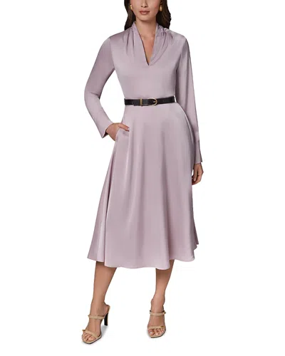 Donna Karan Satin A Line Belted Midi Dress In Pink