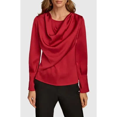 Donna Karan Satin Cowl Neck Top In Metropolitan Red