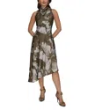 Donna Karan New York Floral Print Asymmetric Midi Dress In Green