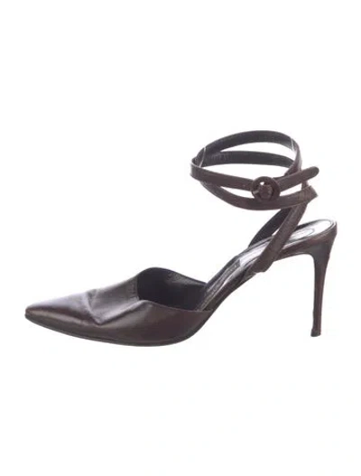 Pre-owned Donna Karan Satin Slingback Pumps In Brown