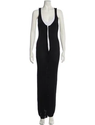 Pre-owned Donna Karan Scoop Neck Long Dress In Black