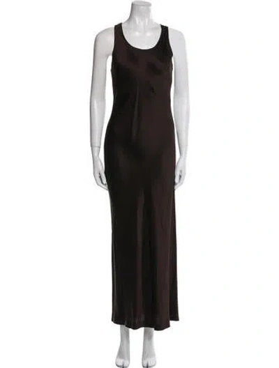 Pre-owned Donna Karan Scoop Neck Long Dress In Brown