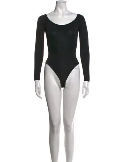 Pre-owned Donna Karan Scoop Neck Long Sleeve Bodysuit In Black