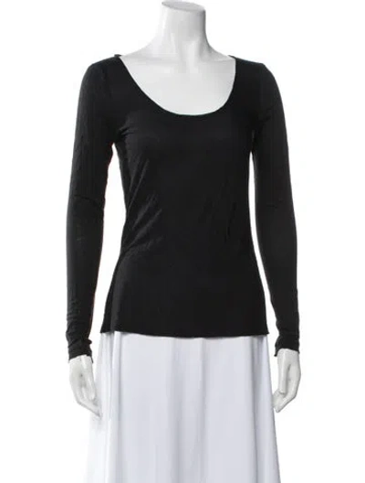 Pre-owned Donna Karan Scoop Neck Long Sleeve Top In Black