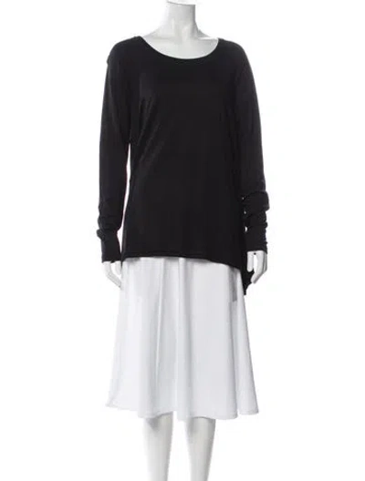 Pre-owned Donna Karan Scoop Neck Long Sleeve Top W/ Tags In Black