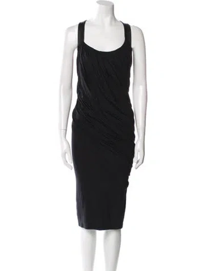 Pre-owned Donna Karan Scoop Neck Midi Length Dress In Black