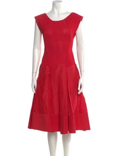 Pre-owned Donna Karan Scoop Neck Midi Length Dress In Red