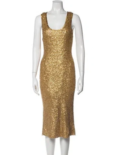 Pre-owned Donna Karan Scoop Neck Midi Length Dress In Yellow