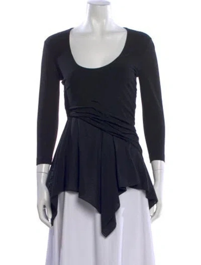 Pre-owned Donna Karan Scoop Neck Three-quarter Sleeve Top In Black