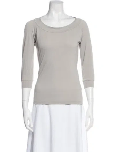 Pre-owned Donna Karan Scoop Neck Three-quarter Sleeve Top In Gray