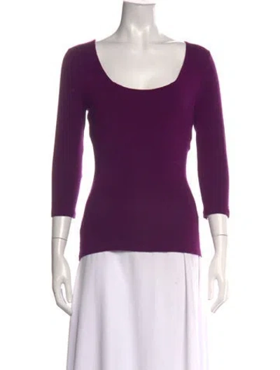 Pre-owned Donna Karan Scoop Neck Three-quarter Sleeve T-shirt In Purple