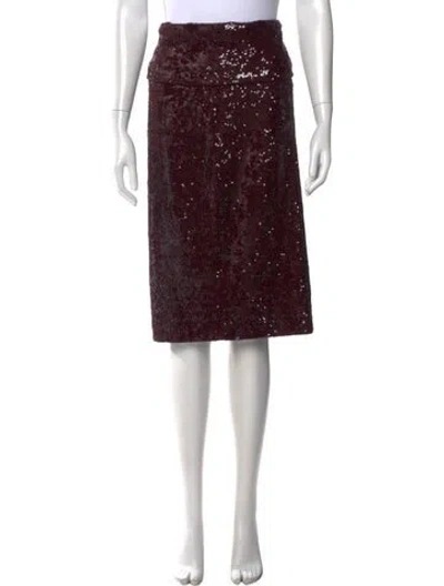 Pre-owned Donna Karan Sequin Embellishments Knee-length Skirt In Burgundy