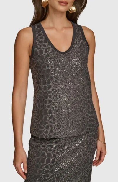 Donna Karan Sequin Gator Print Tank In Iron