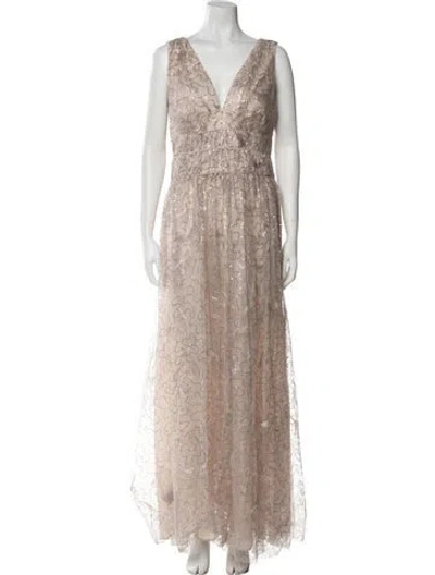 Pre-owned Donna Karan Sequin Long Dress W/ Tags In Neutrals