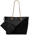 Donna Karan Setauket Leather & Suede Tote With Chain Strap In Blk,gold