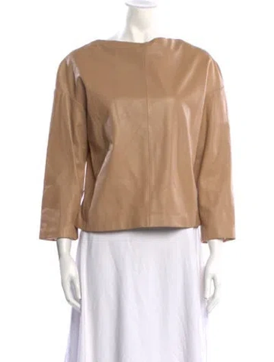 Pre-owned Donna Karan Shearling Bateau Neckline Blouse In Neutral